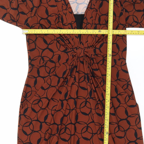 Laura Ashley Women's Brown Geometric V-Neck Ruched Sheath Dress Size 12