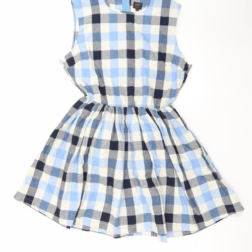 Pop England Women Blue Check Sleeveless Skater Dress Size 4