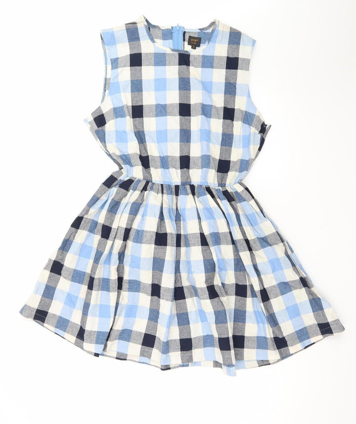 Pop England Women Blue Check Sleeveless Skater Dress Size 4