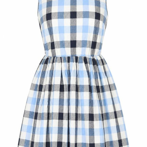 Pop England Women Blue Check Sleeveless Skater Dress Size 4
