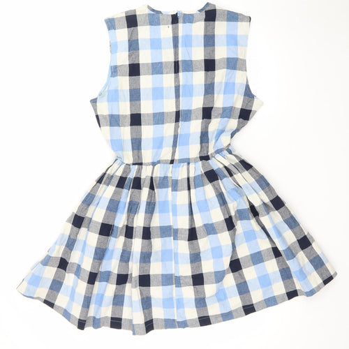 Pop England Women Blue Check Sleeveless Skater Dress Size 4