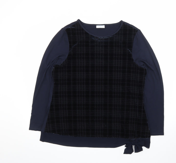 Cotswold Collections Women Blue Check Velvet Tunic Blouse Size 18