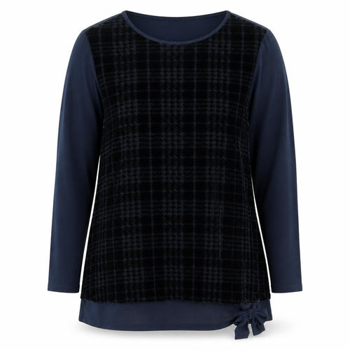 Cotswold Collections Women Blue Check Velvet Tunic Blouse Size 18