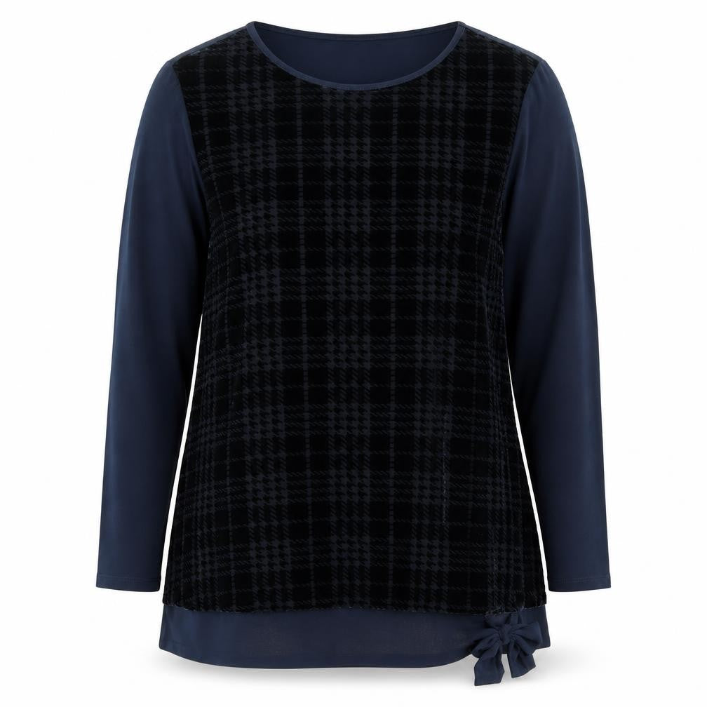 Cotswold Collections Women Blue Check Velvet Tunic Blouse Size 18