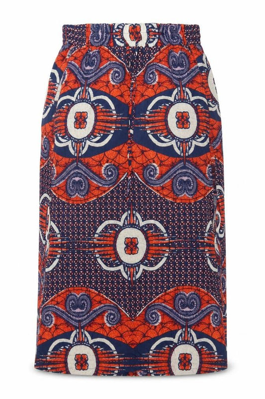 Front view of Next women’s multicoloured a-line midi skirt, size UK 14, viscose