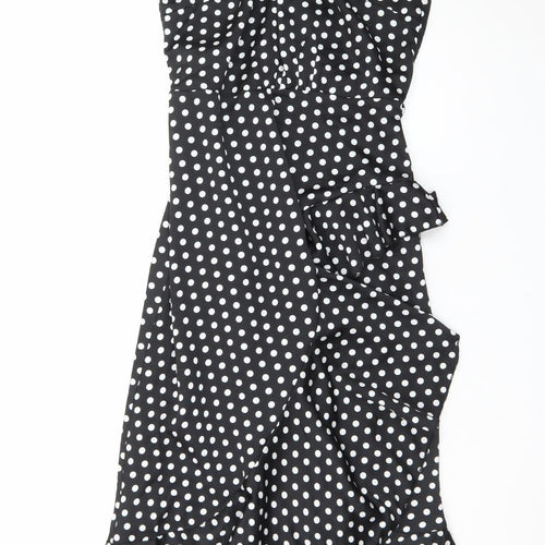 Boohoo Women's Black Polka Dot Halter Midi Wrap Dress Size 12