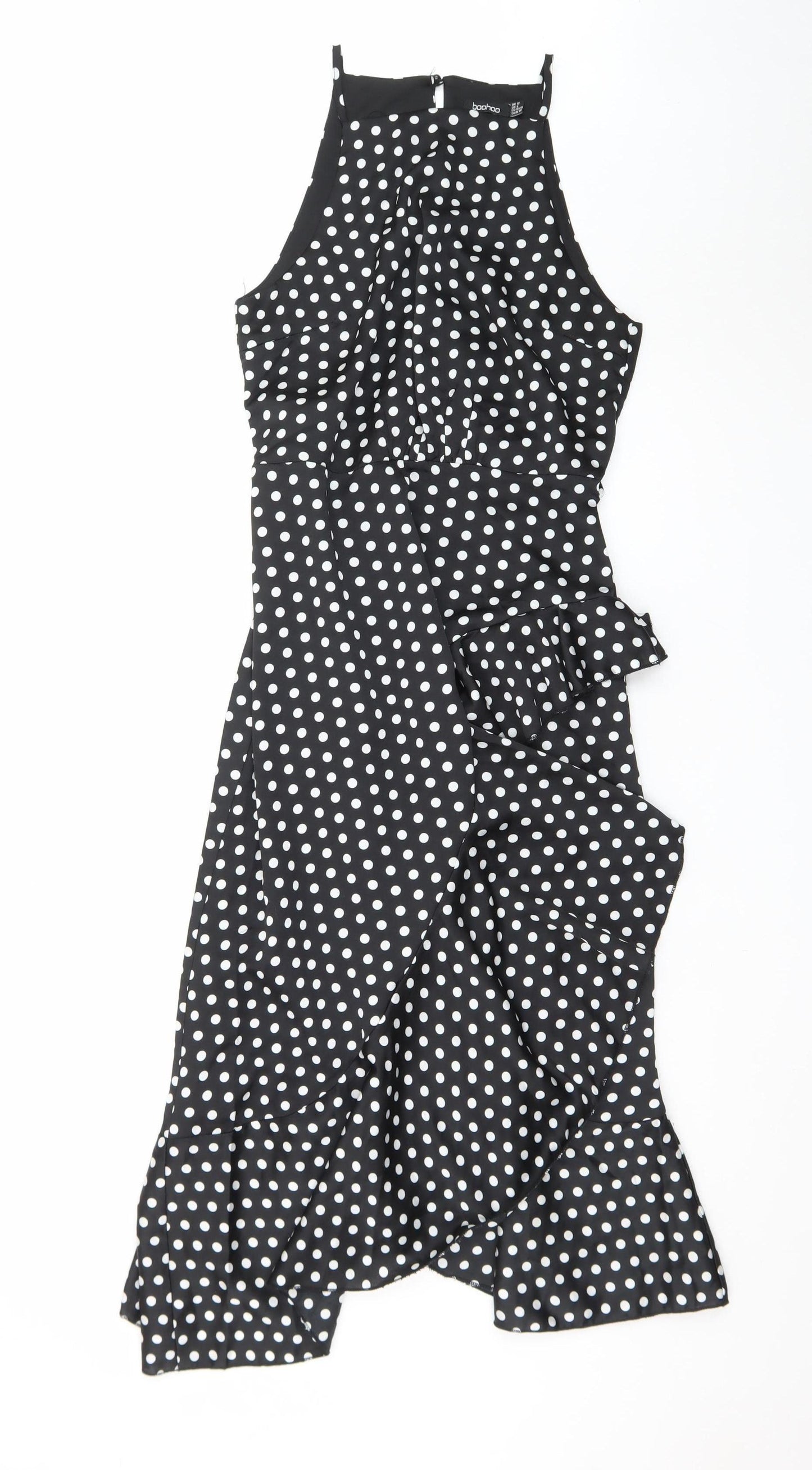 Boohoo Women's Black Polka Dot Halter Midi Wrap Dress Size 12