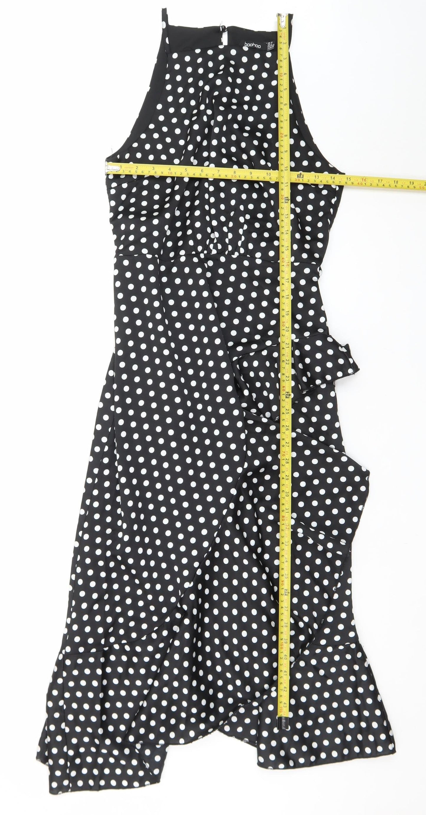 Boohoo Women's Black Polka Dot Halter Midi Wrap Dress Size 12