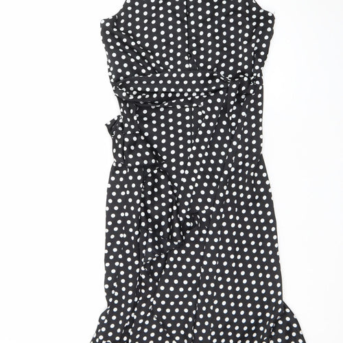 Boohoo Women's Black Polka Dot Halter Midi Wrap Dress Size 12