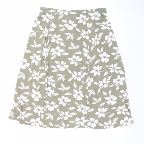 Country Casuals Women’s Green Floral A-Line Midi Skirt L