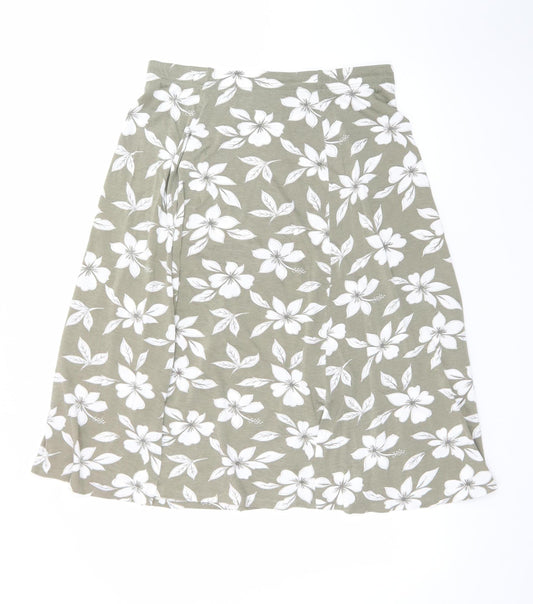 Country Casuals Women’s Green Floral A-Line Midi Skirt L