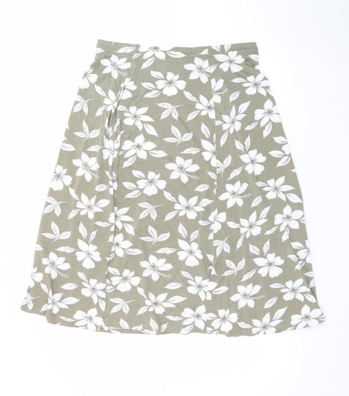 Country Casuals Women’s Green Floral A-Line Midi Skirt L