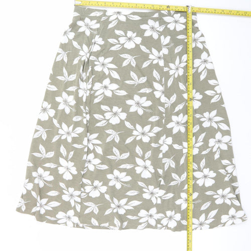 Country Casuals Women’s Green Floral A-Line Midi Skirt L