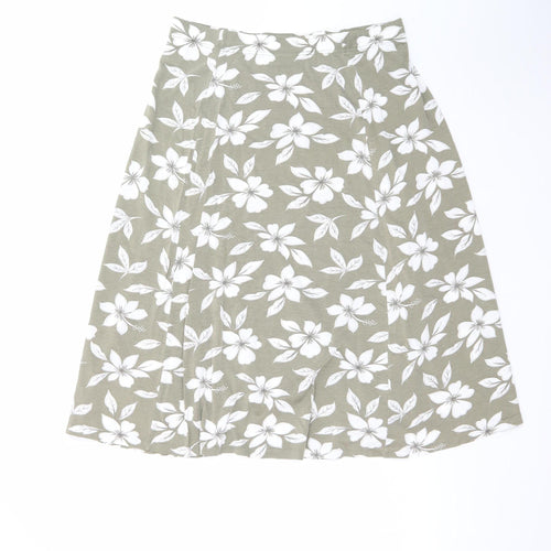 Country Casuals Women’s Green Floral A-Line Midi Skirt L