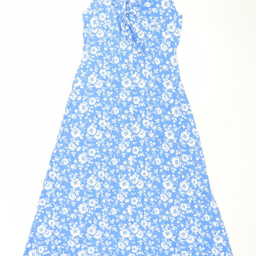 Dorothy Perkins Women Blue Floral A-Line Midi Sleeveless Dress Size 12
