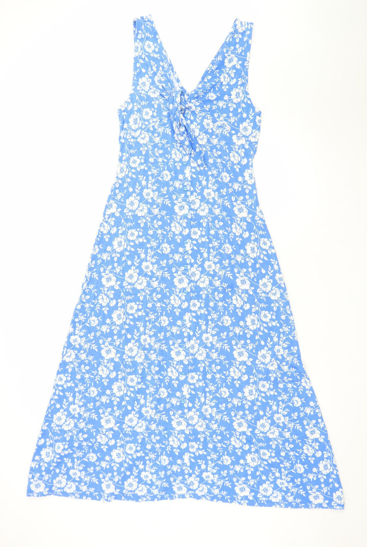 Dorothy Perkins Women Blue Floral A-Line Midi Sleeveless Dress Size 12