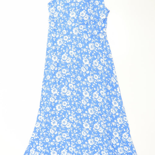 Dorothy Perkins Women Blue Floral A-Line Midi Sleeveless Dress Size 12