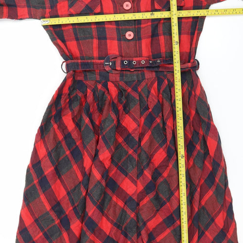 The Seamstress of Bloomsbury Womens Red Check Belted Shirt Dress Size 14
