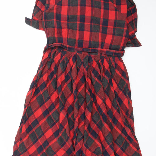 The Seamstress of Bloomsbury Womens Red Check Belted Shirt Dress Size 14