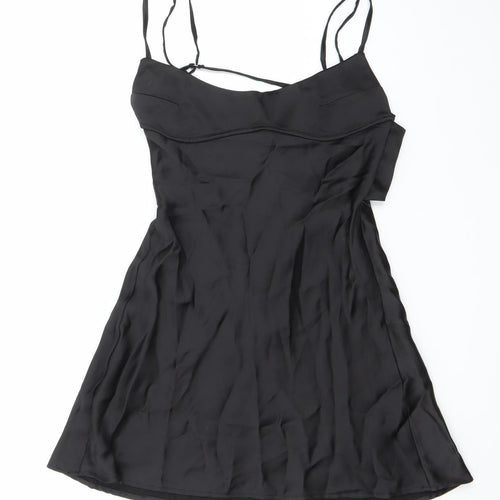Zara Women Black S Satin Cut Out Slip Dress
