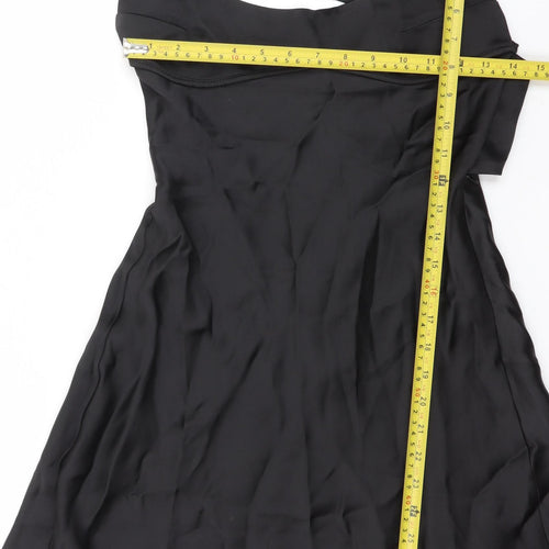 Zara Women Black S Satin Cut Out Slip Dress