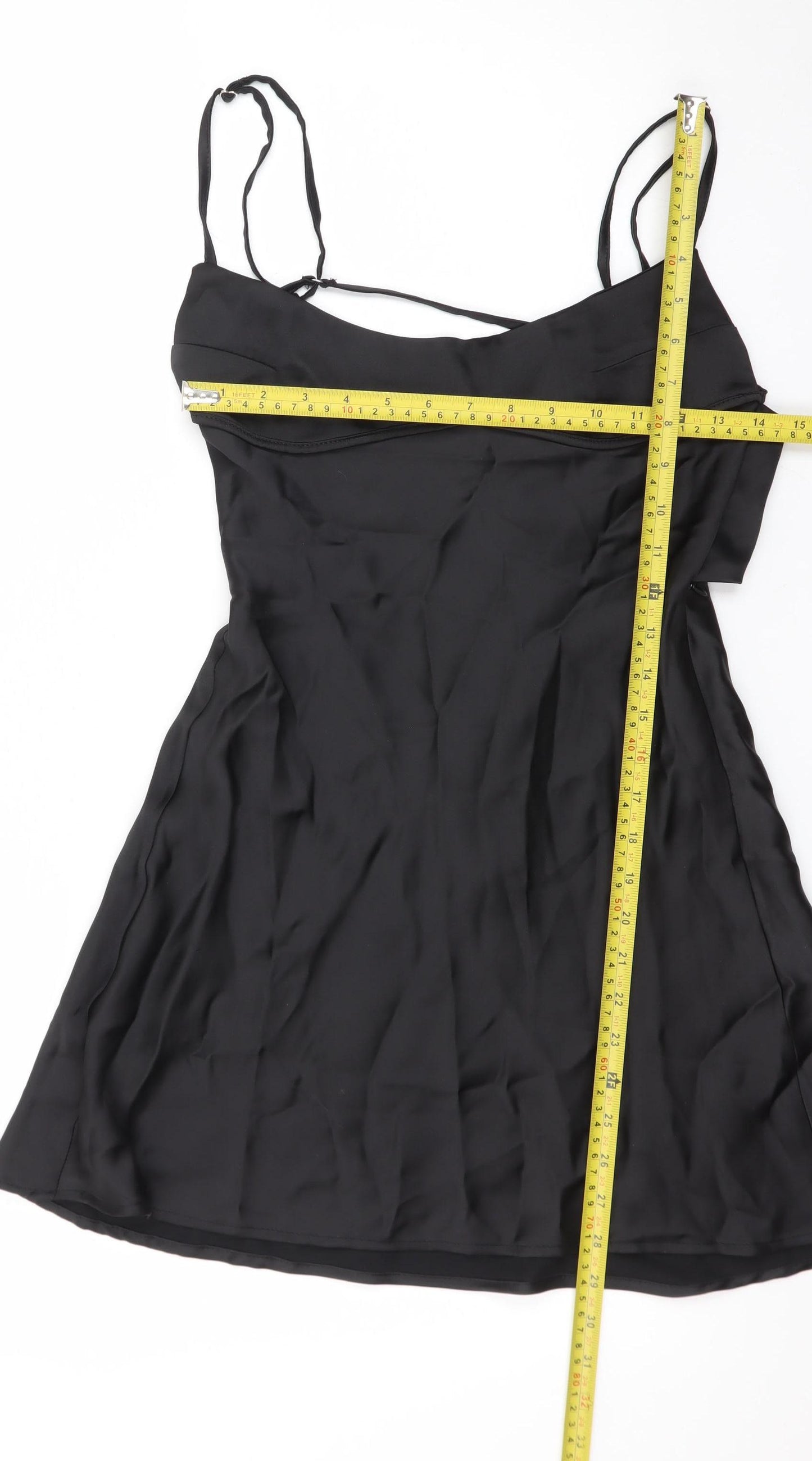 Zara Women Black S Satin Cut Out Slip Dress