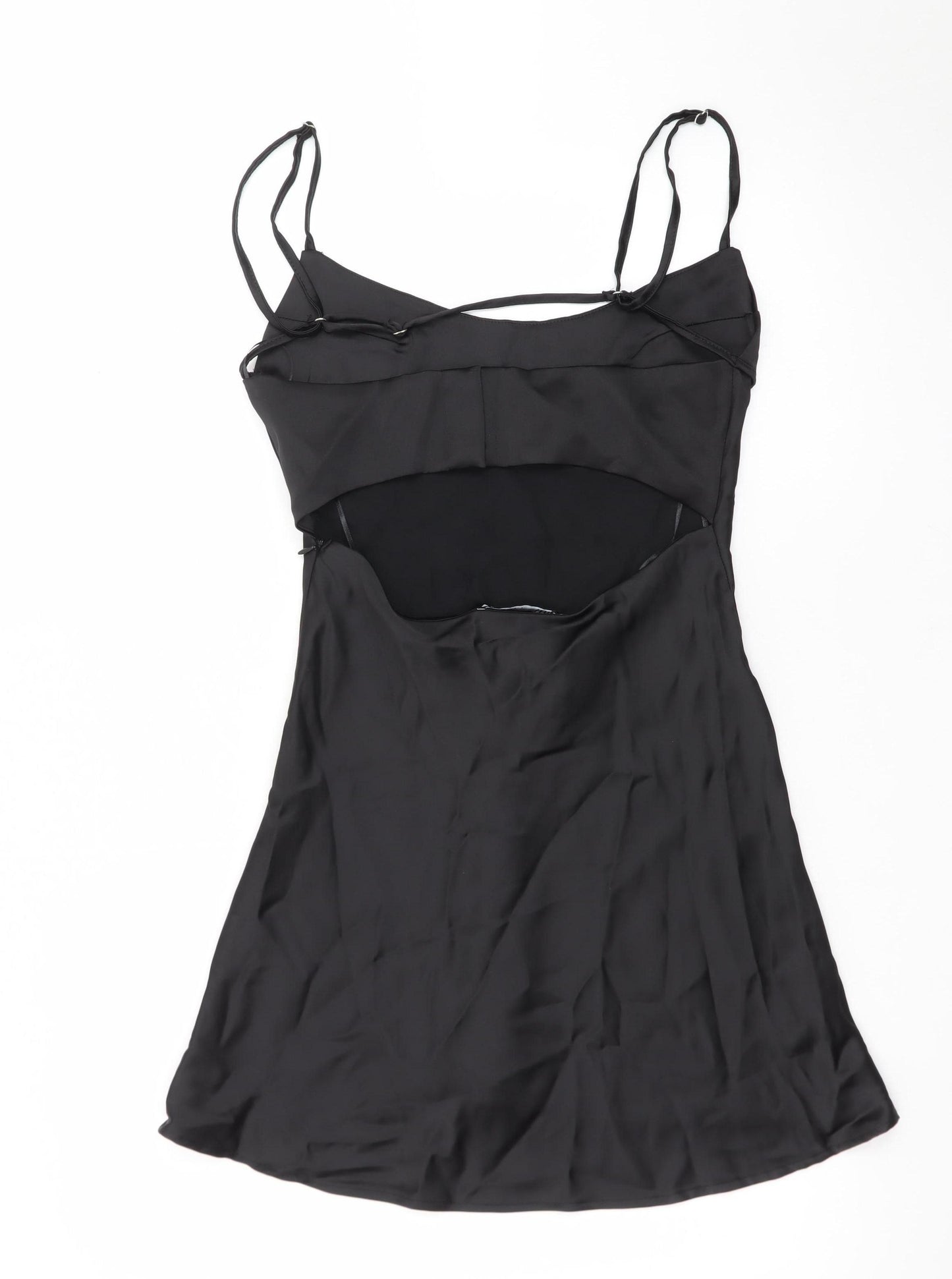 Zara Women Black S Satin Cut Out Slip Dress