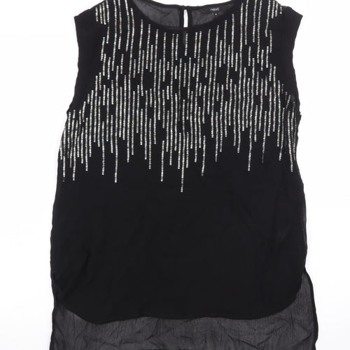 Next Women Black Beaded Tunic Blouse Size 14 Sleeveless Round Neck
