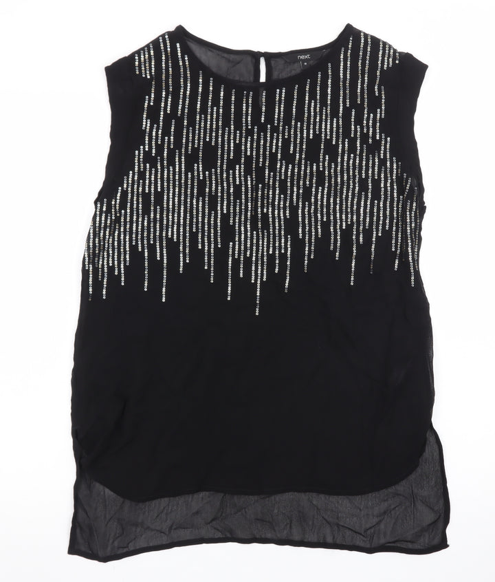 Next Women Black Beaded Tunic Blouse Size 14 Sleeveless Round Neck