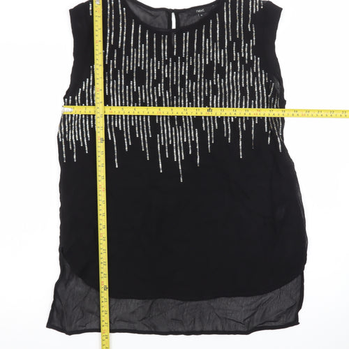 Next Women Black Beaded Tunic Blouse Size 14 Sleeveless Round Neck