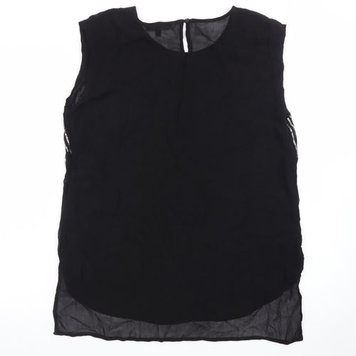 Next Women Black Beaded Tunic Blouse Size 14 Sleeveless Round Neck