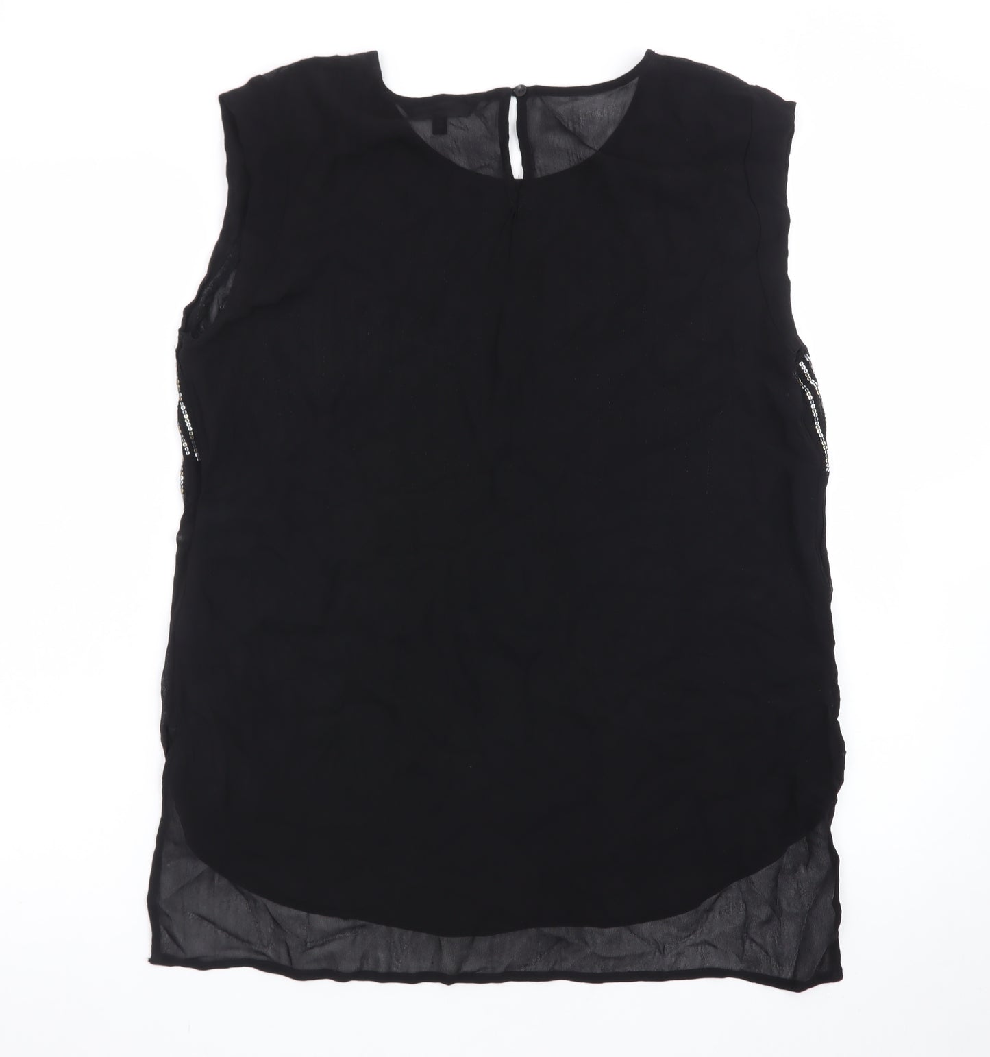 Next Women Black Beaded Tunic Blouse Size 14 Sleeveless Round Neck