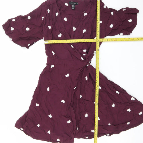 New Look Womens Purple Heart Wrap Dress Size 10 Half Sleeve
