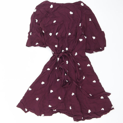 New Look Womens Purple Heart Wrap Dress Size 10 Half Sleeve