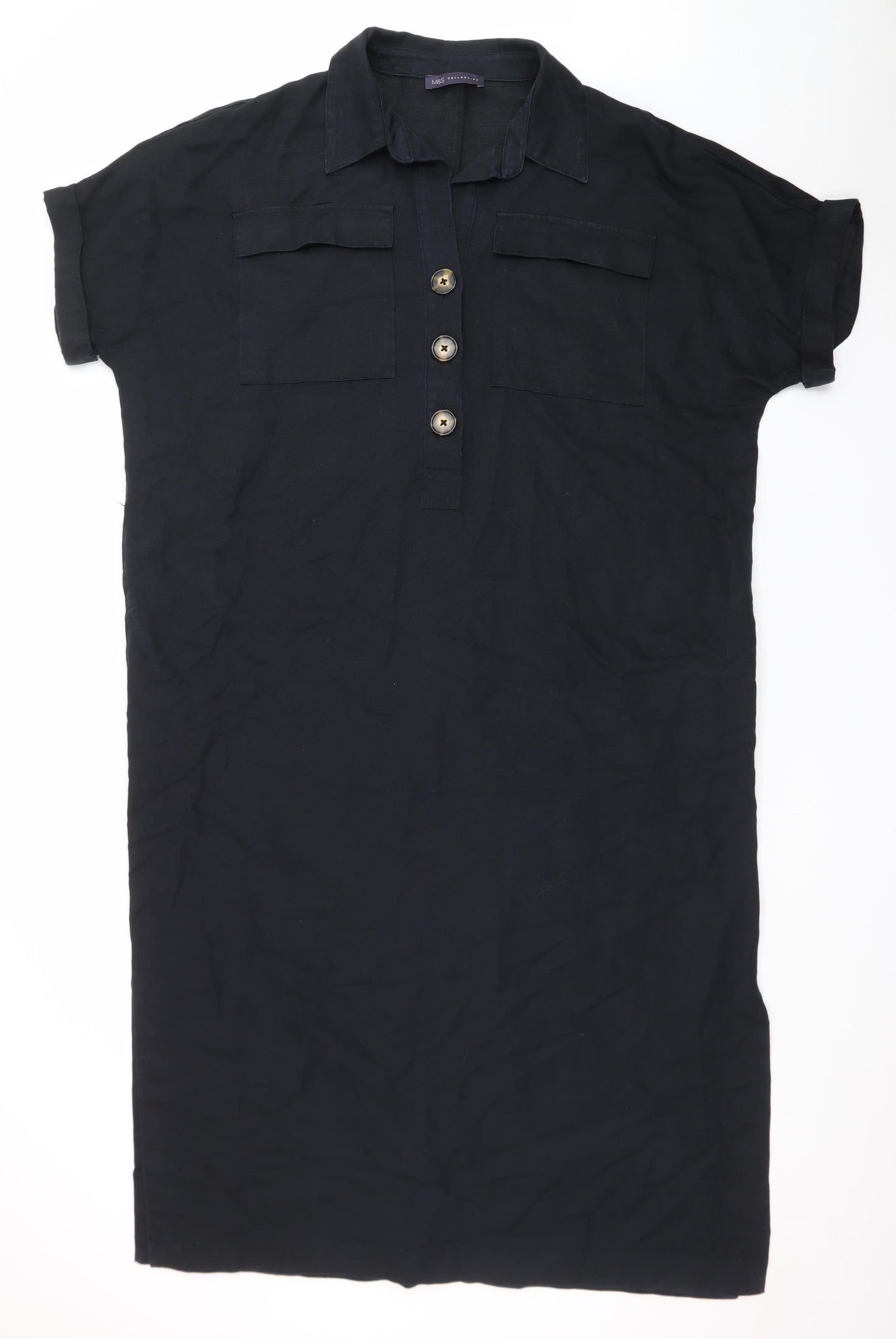 Marks and Spencer Womens Black Size 20 Collared Shirt Dress
