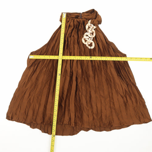 Zara Women Brown Pleated A-Line Halter Satin Dress Size S