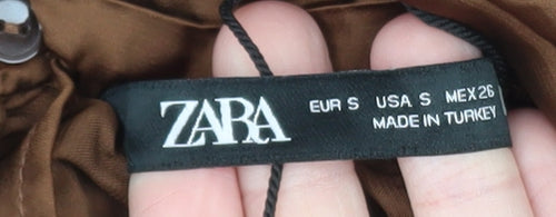 Zara Women Brown Pleated A-Line Halter Satin Dress Size S