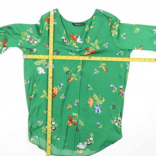 Stradivarius Womens Green Floral V-Neck Tunic Blouse Size 8