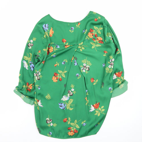 Stradivarius Womens Green Floral V-Neck Tunic Blouse Size 8