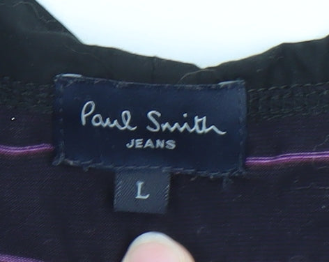 Paul Smith Men Purple Striped Cotton Cardigan L V-Neck Casual