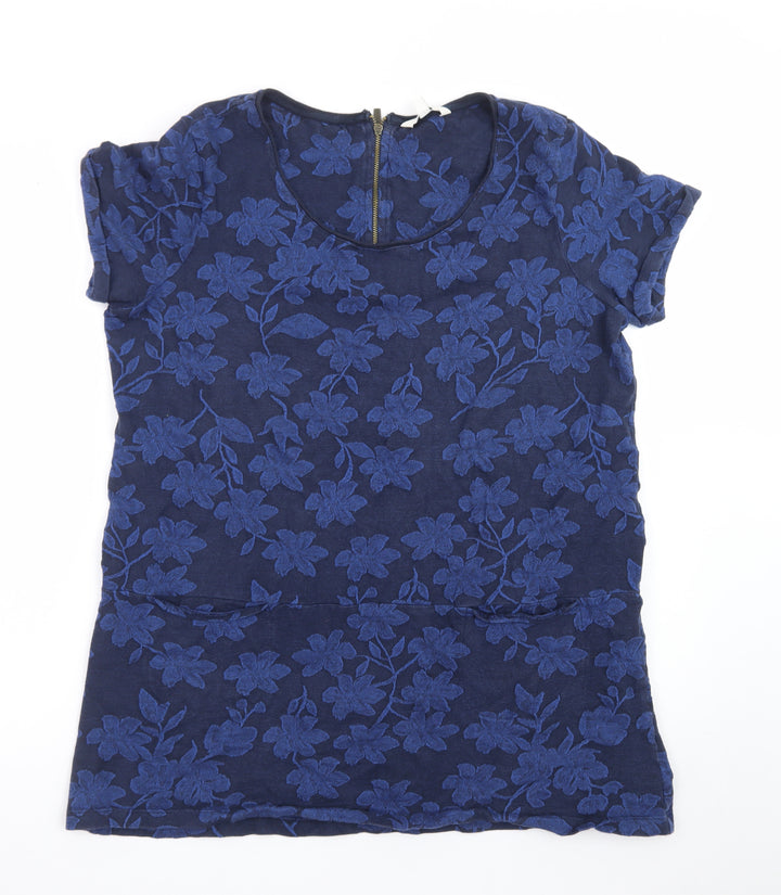 FatFace Women's Blue Floral Tunic Blouse Size 18 Short Sleeve
