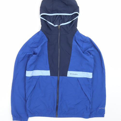 Columbia Boys Blue Windbreaker Hooded Lightweight Jacket L 14-15 Years