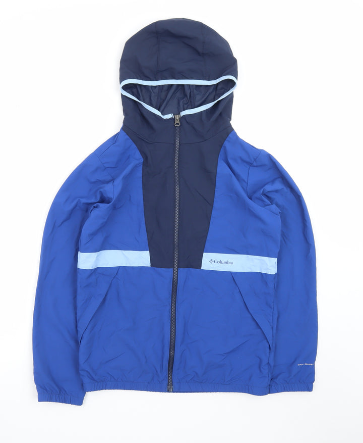 Columbia Boys Blue Windbreaker Hooded Lightweight Jacket L 14-15 Years