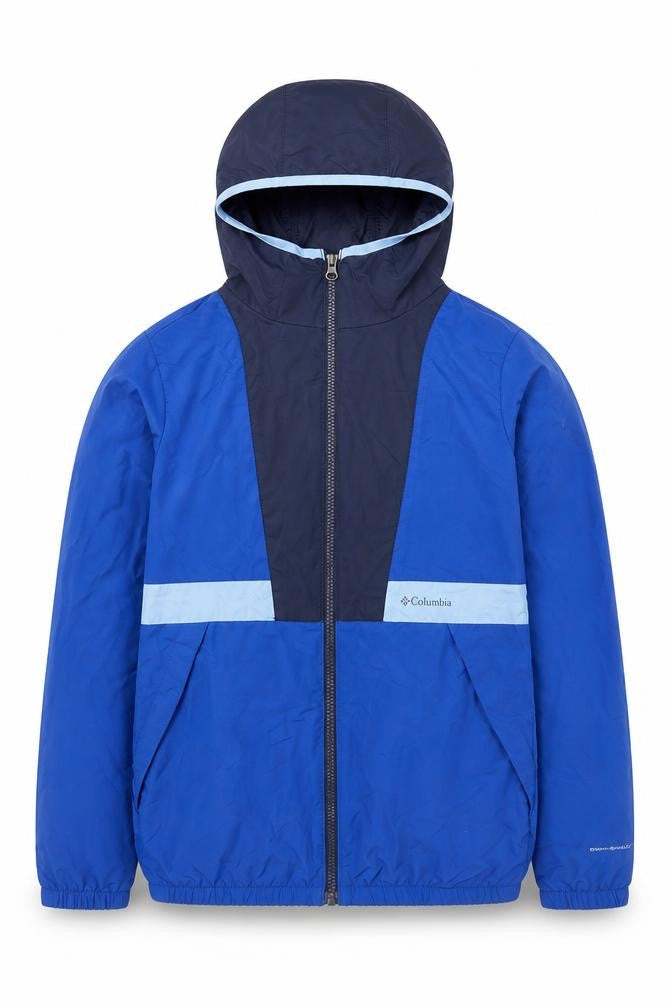 Columbia Boys Blue Windbreaker Hooded Lightweight Jacket L 14-15 Years