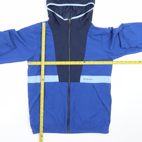 Columbia Boys Blue Windbreaker Hooded Lightweight Jacket L 14-15 Years