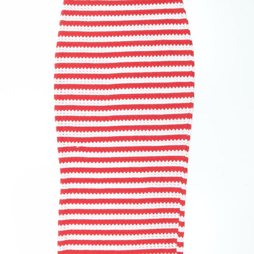 PrettyLittleThing Women’s Red White Striped Knit Bodycon Dress UK 6