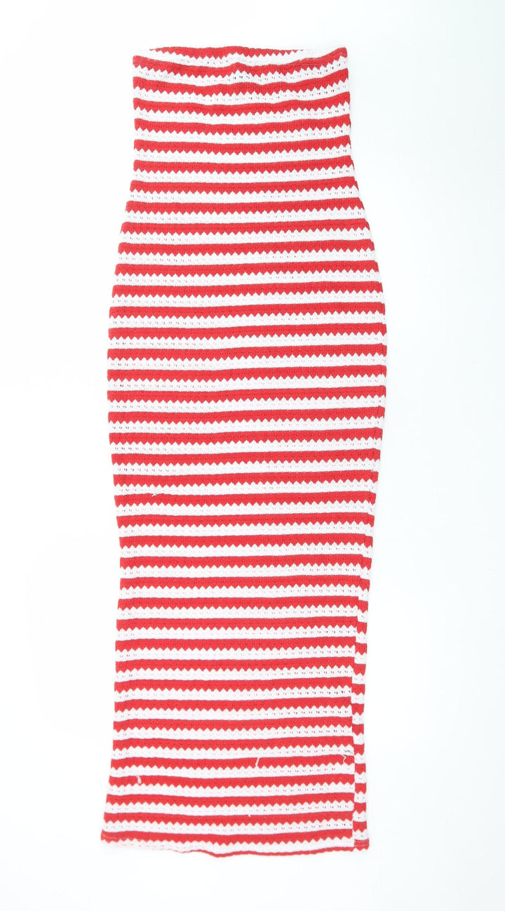 PrettyLittleThing Women’s Red White Striped Knit Bodycon Dress UK 6