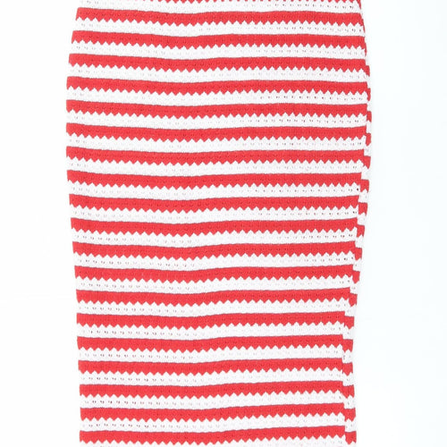 PrettyLittleThing Women’s Red White Striped Knit Bodycon Dress UK 6