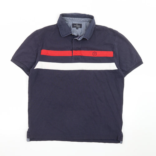 Marks and Spencer Blue Harbour Men's Blue Colourblock Polo Shirt L