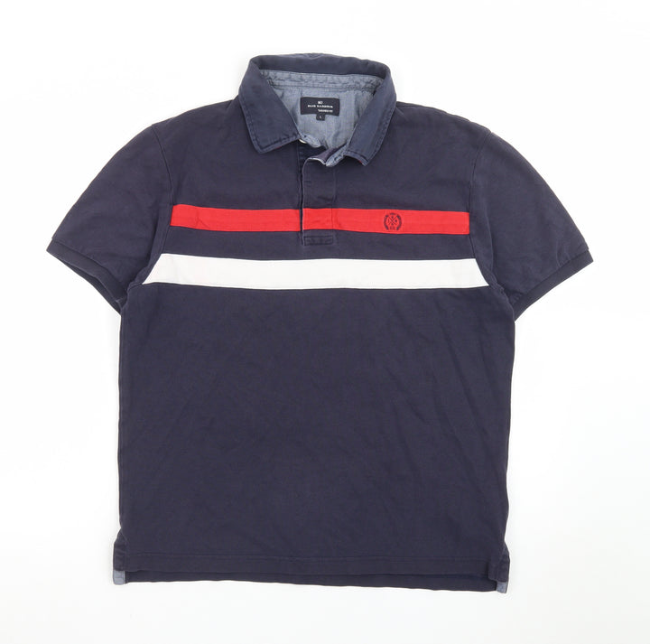 Marks and Spencer Blue Harbour Men's Blue Colourblock Polo Shirt L